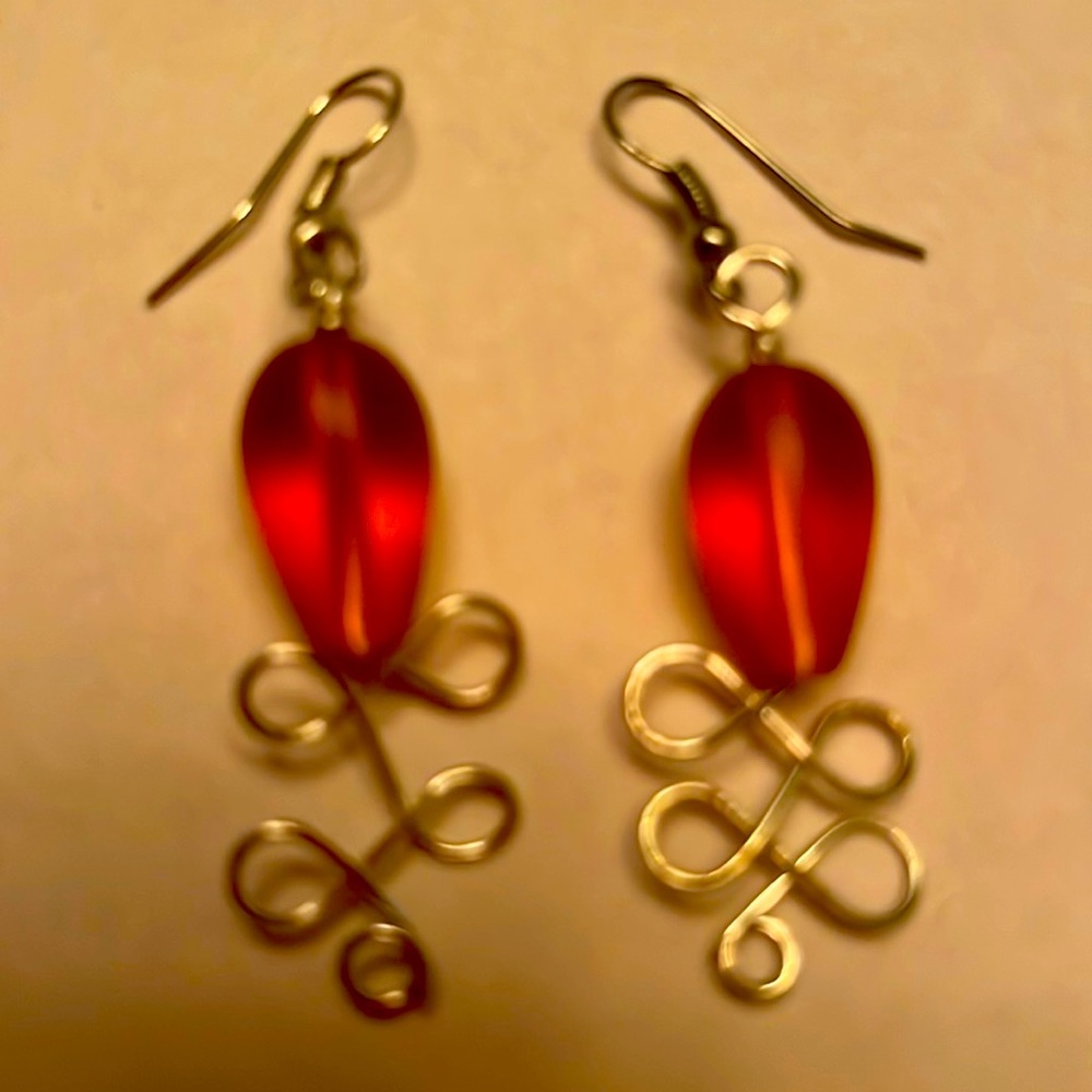 Light Orange Wire Wrapped Earrings